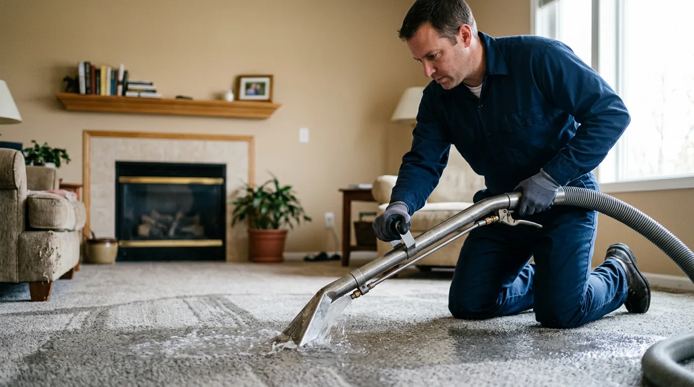 Water damage restoration technician working near Batchtown, IL